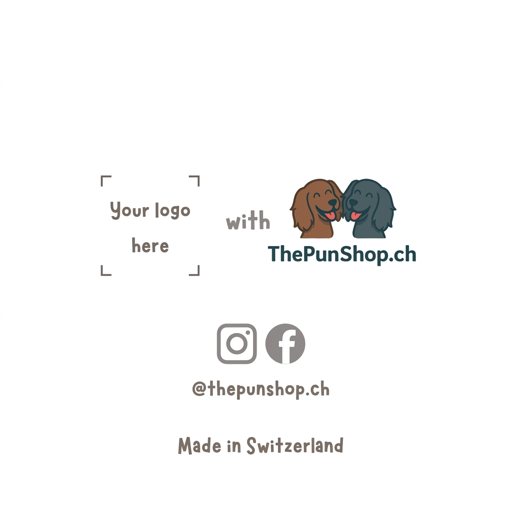 Back of the card with a "Your logo here" space alongside The Pun Shop logo